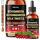 8in1 Schisandra Berry Drops with Milk Thistle, Ashwagandha, Rhodiola Rosea, Holy Basil, Alcachofra, Raíz de Dandelion & Curcumina Turmérica - 2 Fl Oz para 2 Mês de Abastecimento