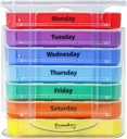 Organizador de comprimidos semanal para 1 dia 4 vezes fornecimento,KIGI 7 dias empilhável recipiente de vitaminas do dispensador de pílulas (Rainbow)