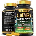 Aloe Vera Capsules Supplement - Fórmula 8in1 - Combine com Turmeric, Cayenne Pepper, Marshmallow, Fennel, Gotu Kola, Ginger e Black Pepper - 90 Cápsulas para fornecimento de 3 meses