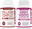 Cápsulas de Peptídios Multi Colágeno Puramente Optimal Premium (Tipos I, II, III, V, X) + Probióticos Premium para Mulheres - 60 bilhões UFC, Dr. Prebióticos Formulados e Probióticos para Mulheres