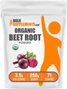 BulkSuplementos.com Raiz de beterraba orgânica em pó - Suplemento superalimentar, Suplementos de beterraba em raiz - Vegan & Gluten Grátis, 3,5g por serviço, 250g (8,8 onças) (Pacote de 1)