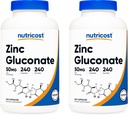 Nutricost Zinc Gluconato 240 Cápsulas Veggie (50mg) (2 frascos) - Gluten Free e Non-GMO