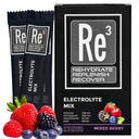 Re3 - Reidratar - Reabastecer - Recuperar pacotes de pó eletrolítico. Sem açúcar, 7 Cal, 1,4 carboidratos. A melhor mistura de vitaminas e minerais (cereja misturada)