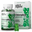 Wild & Organic Clorophyll Gummies 50mg - Detox Cleanse Suplementos w/Sodium Copper Clorophyllin - Interno desodorante w/Clorophyll Pó - Vegan, Não-GMO - 60 Mastigação de ervas
