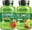 Cápsulas de vitamina C NATURELO, 90 contagem Complexo de vitamina B 120 contagem