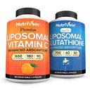 Nutrivein Premium Vitamina lipossômica C 1650mg & Pacote de Glutationa lipossómica - Alta Absorção Ácido Ascórbico Plus Master Antioxidante & Liver Cleanse - Não-GMO, Vegan / Vegan - 180 + 60 Cápsulas