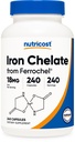 Ferro Quelatado de Nutricost (de Ferrochel) 18mg, 240 Cápsulas - Sem Glúten, Suplemento de Quelato de Ferro Não GMO