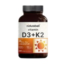 NatureBell Vitamina D3 5.000 UI + K2 100 mcg, 240 Softgels ; Fórmula diária 2-em-1 com óleo de coco virgem ; Osso, coração e Imune Suporte ; Forma MK-7 ; Não-GMO, sem glúten
