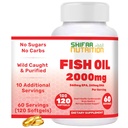 SHIFAA NUTRITION Halal Fish Oil 2000mg Softgels com 360mg EPA e 240mg DHA. 100 Wild Caught & Non-GMO Omega 3 Softgels para saúde do coração e cérebro. Arroto, Easy-to-Swallow Fish Oil Omega 3 Suplementos