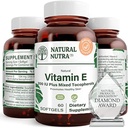 Natural Nutra Vitamina E 200 UI Suplemento para pele, cabelo e unhas, promover a saúde do coração, ajuda a reduzir a vermelhidão, ajuda a prevenir a textura da pele, sistema imunológico promovido, sem glúten, 60 Softgels
