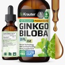 BIO KRAUTER Ginkgo Biloba Extract - Liquid Ginkgo Biloba Suplementos para Cérebro - Vegan, Álcool e Açúcar Grátis - 2 Fl Oz