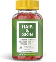 Vitaminas Noor Halal Hair Vitaminas Biotina, Colágeno, Sílica, Vitamina C & E Suporta cabelo, pele e unhas Saúde; Vitaminas naturais de morango Gummy. GMO, Glúten Livre & Vitamina Halal Certified (90 Count)