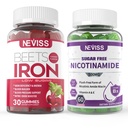 NEVISS Vegan Suplemento de Ferro, Gentl Ferro + Açúcar Free Nicotinamida 500mg chicletes
