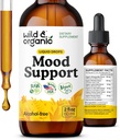 Wild & Organic Mood Support Drops - Good Mood Supplements w/Ashwagandha Root & Rhodiola Rosea - Natural Liquid Drops for Positive Energy - Calm and Relax Supplements for Women and Men - 2 onças