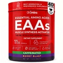 Oh!mino Essential Aminoácidos Suplemento. Berry Blast, pó cafeínado. Todos os 9 EAAs, BCAAs e o Amino perfeito para treinos, Energia Amino, e para construir músculo, e recuperar mais rápido.