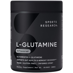Sports Research® L-Glutamina - Recuperação de exercícios, Saúde Imune & Gut Saúde Suporte - 5 G por serviço - 10,58 Oz