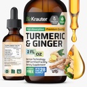 BIO KRAUTER Turmeric and Ginger Supplement Tintura - Curcumina Açafrão Imune Suporte Drops - Extrato de Ginger com pimenta preta - Fórmula Vegan - 2 Fl.Oz.