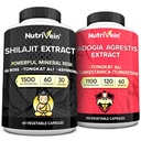Nutrivein Premium Shilajit Cápsulas e Fadogia Agrestis Suplemento Bundle: Poderoso Shilajit para Mulheres e Homens + Fadogia Agrestis com Tongkat Ali Suplemento para Desempenho, Endurance, & Vitality