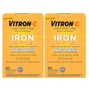 Suplemento de ferro Vitron-C, uma vez por dia, ferro de alta potência mais vitamina C, apoiar a produção de células sanguíneas vermelhas, comprimidos livres de tinta, 60 contagem, 2 pacote