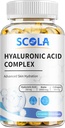 Cápsulas de Ácido Hialurônico SCOLA - 250mg HA + 10.000mcg Biotin, 60 Cápsulas Vegan □ Hidratação profunda, Suporte de cabelo e unhas □ Fórmula não-GMO