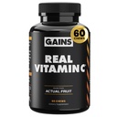 Ganhos em massa Vitamina C real, Suporte imunológico mastigável, Vitaminas naturais com Citrus Bioflavonoides, Suplemento inteiro de vitamina C de fontes vegetais, Suplementos Vegan para mulheres e homens, 60 Comprimidos
