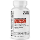 Jovem & tônico natural pressão sanguínea suporte suplemento w / Hawthorn Hibiscus e alta potência diuréticos ervas e vitaminas para a retenção de água 30 BP Cápsulas para manter uma boa saúde