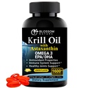 Óleo Antártico de Krill Softgels-1600mg por Serviço com 2mg de Astaxantina, High Omega-3 (174mg de EPA e 120mg de DHA) em Forma Fosfolipídica – Suporta Joint, Heart, Skin & Brain Health–60 Lemon-Flavored Softgels