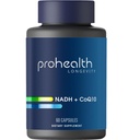 ProHealth NADH + CoQ10 - Impulsionar NAD+ + 60 dias de fornecimento; Pure NADH 25 mg, CoQ10 100 mg; 60 cápsulas resistentes ao ácido; Energia; Foco; Produção de ATP