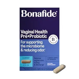 Bonafide Clairvee Probiótico vaginal para alívio de Odor, Comichão e descarga, 1 mês de fornecimento (15 cápsulas)