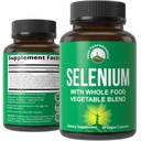 Suplemento de selênio com mistura de alimentos inteiros de 25+ Vegetais e frutas para Absorção Max. Pure Selenium Vegan Cápsulas para Sistema Imune, Suporte da tireóide, Saúde do coração, Suporte da próstata. 30 comprimidos