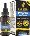 BEE e você 15% Puro Extrato Solúvel de Água Própolis - Alta Potência - Zero Açúcar - Zero Caloria - Natural Imune Support & Sore Throat Relief Antioxidants, Keto, Paleo, Gluten-Free, 1 Fl Oz
