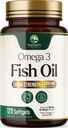 Omega 3 Fish Oil 2400 mg Suplemento, Sustentável Fonte, Triplo Força Omega-3 Suplemento Softgels, Apoio à Saúde do Cérebro, EPA & DHA Peixe Óleo Gordura Ácidos Suplementos, Gluten & GMO Livre, 120 Softgels