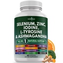 Selenium, Zinc, Iodine, L Tyrosine, Ashwagandha - Suplemento de apoio para mulheres e homens com Bladderwrack, Açafrão, Silica Kelp, Schisandra - 60 Contagem