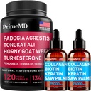 Biotina de Colágeno Líquido (2pk) e Fadogia Tongkat Ali (1pk) Pacote Suplemento - Vitaminas potentes para o cabelo, pele, unhas, coração, energia, & Testosterona Suporte - Não-GMO, Vegan