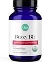 Ora Orgânica Vitamina B12 1500mcg - metilcobalamina com base em plantas para adultos - Energia Natural Estimulante-Livre, Framboesa Flavor comprimidos mastigáveis, no Adicionado Açúcar - 30 Comprimidos