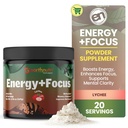 TerraNutri Energia + Focus Powder Supplement - Energy Boost & Helps Concentration with PeakO2, AlphaSize, Cognizin, PurCaf, Theacrine, Acetyl L-Carnitine L-Tyrosine – Lychee Flavor - 20 Servings (171g)