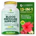 Suplementos de pressão sanguínea PurePremium com Hawthorn Berry, Hibiscus, Alho e vitamina B12- Suplemento de óxido nítrico para a saúde do coração normal, circulação de saúde e suporte à pressão arterial - 180ct