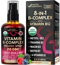 USDA Vitamina B-Complex Liquid Spray 8-em-1 - B5 Ácido pantoténico      , B12 Metilcobalamina , B1 Thiamina , B6 Piridoxina , B7 Biotina , B9 Fólico , B3 Niacinamida - Made in USA Supplement, 2fl oz