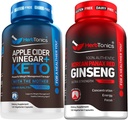 Herbtónicas Apple Cider Vinagre Cápsulas Plus Keto BHB Burner de gordura e perda de peso Suplemento para Mulheres e Homens - Ginseng de alta resistência Extrato vermelho coreano Panax - Suporte ao desempenho para homens e mulheres