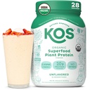 KOS Vegan Protein Powder, Unflavored & Undoced - Low Carb Pea Protein Blend, Orgânico Superfood Rico em Vitaminas & Minerals - Keto, Soja, Laticínios Grátis - Substituição de Refeição para Mulheres & Homens - 28 Servimentos