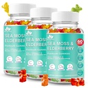 BIO VITALICA Sea Moss Gummies Elderberry BioVitalica - Vitamina C D + Zinco - Irish Seamoss Vegan Gummy com Sea Moss Gel & Pó para Imunidade, Detox - para Adultos e Crianças (3Packs)