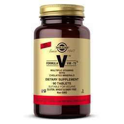Solgar Fórmula VM-75, 90 Comprimidos - Multivitamina com Minerais Quelados - Vitamina A, B6, B12, C, D, E - Biotina, Magnésio, Cálcio, Ferro, Zinco - Vegan, Glúten Livre, Leite Livre, Kosher - 90 Servões