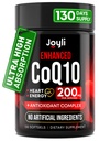 Alta absorção CoQ10 200MG - Co Q10, 200mg Softgels para saúde do coração e produção de energia - Melhorado Co Q 10 Suplemento com antioxidantes e óleo de linhaça - CoQ10 200 mg por serviço