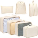 Toplive 7 Conjunto de cubos de embalagem para viagem, Bagagem Organizador Sacos para Acessórios de viagem, Compressão de cubos de embalagem, Bege