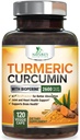 Suplemento de Curcumina Turmérica 2600mg - 95% de Curcuminóides com extrato de pimenta preta Açafrão orgânico & BioPerine para melhor absorção, Suporte Conjunto Vegan Natural, Não-GMO, Engarrafado nos EUA - 120 Cápsulas