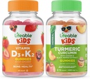 Vitamina D3 Lifeable + Vitamina K2 Crianças + Curcumina Turmérica Crianças, Gummies Bundle - Grande Degustação, Suplemento Vitamina, Sem glúten, GMO Livre, Gummy mastigável
