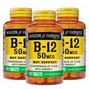 Mason Natural Vitamina B12 50 mcg com cálcio, 300, Abastecimento dia, Suplemento dietético para apoiar níveis de energia natural, 100 comprimidos (Pacote de 3)