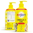 PetJesty Puro Omega 3 óleo para cães e gatos 26.39oz - Omega 3 pele & casaco Suporte- Suplemento de alimentos líquidos para animais de estimação - Vegan pet + DHA para função conjunta, Imune & saúde do coração, Não peixe cão óleo e gato