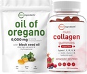 Micro Ingredientes Óleo de Orégano Softgels 6.000mg Por Serving & Multi Colágeno Peptídeos Gummies Pacote de pacote de embalagens de 4X de força Carvacrol & Thymoquinon Tipo I, II, III, V, X Proteína