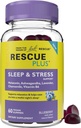Bach RESCUE PLUS Sleep & Stress Support Gummies, Suplemento dietético noturno com 1mg de melatonina, Ashwagandha, Camomila, Lavanda & Vitamina B6, Natural sabor de mirtilo, Vegan & Gluten-Free, 60 Contagem